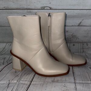 Time and Tru Cream Mid-Calf Block Heel Boots Size 8